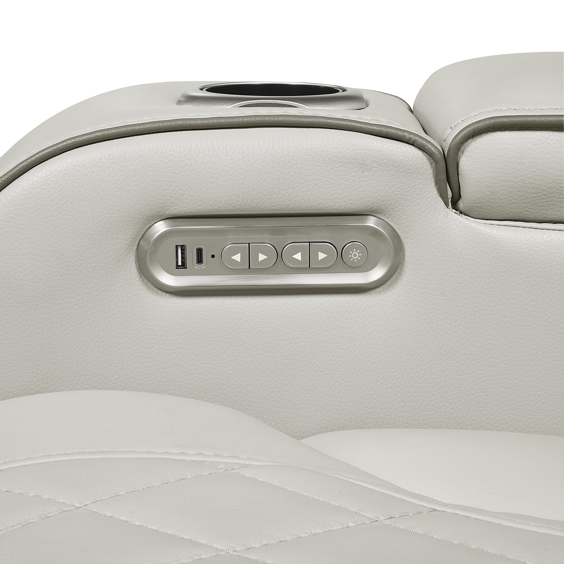 Lexicon 118" Power Reclining Sectional Sofa, Wall Hugger, 2 Recliner Seats, 2 Storage Arms, 2 Console Cup Holders, Power Headrests, Charging Ports, Wireless Speakers, LED Lighting, Faux Leather Taupe - Image 22