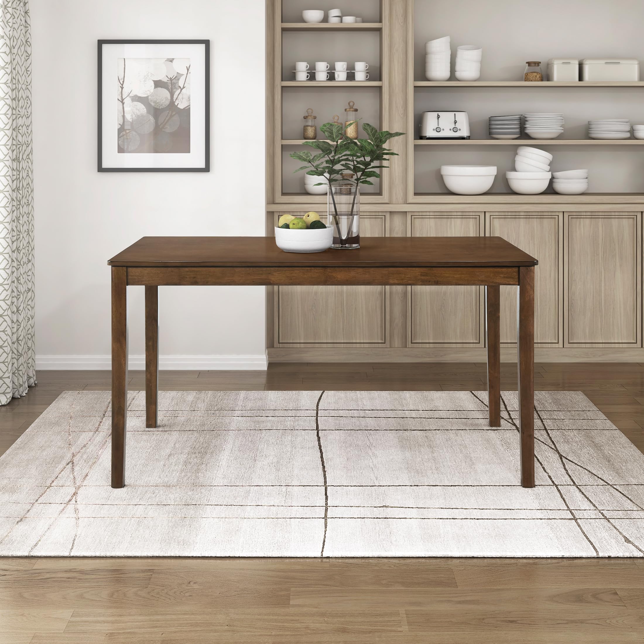 Lexicon 55.5" Dining Table for 4, Modern Rectangular Dining Room Table, Wood Dining Table, Modern Wood Table with Solid Wood Leg for Kitchen/Dining/Living Room, Easy Assembly, Chestnut - Image 5