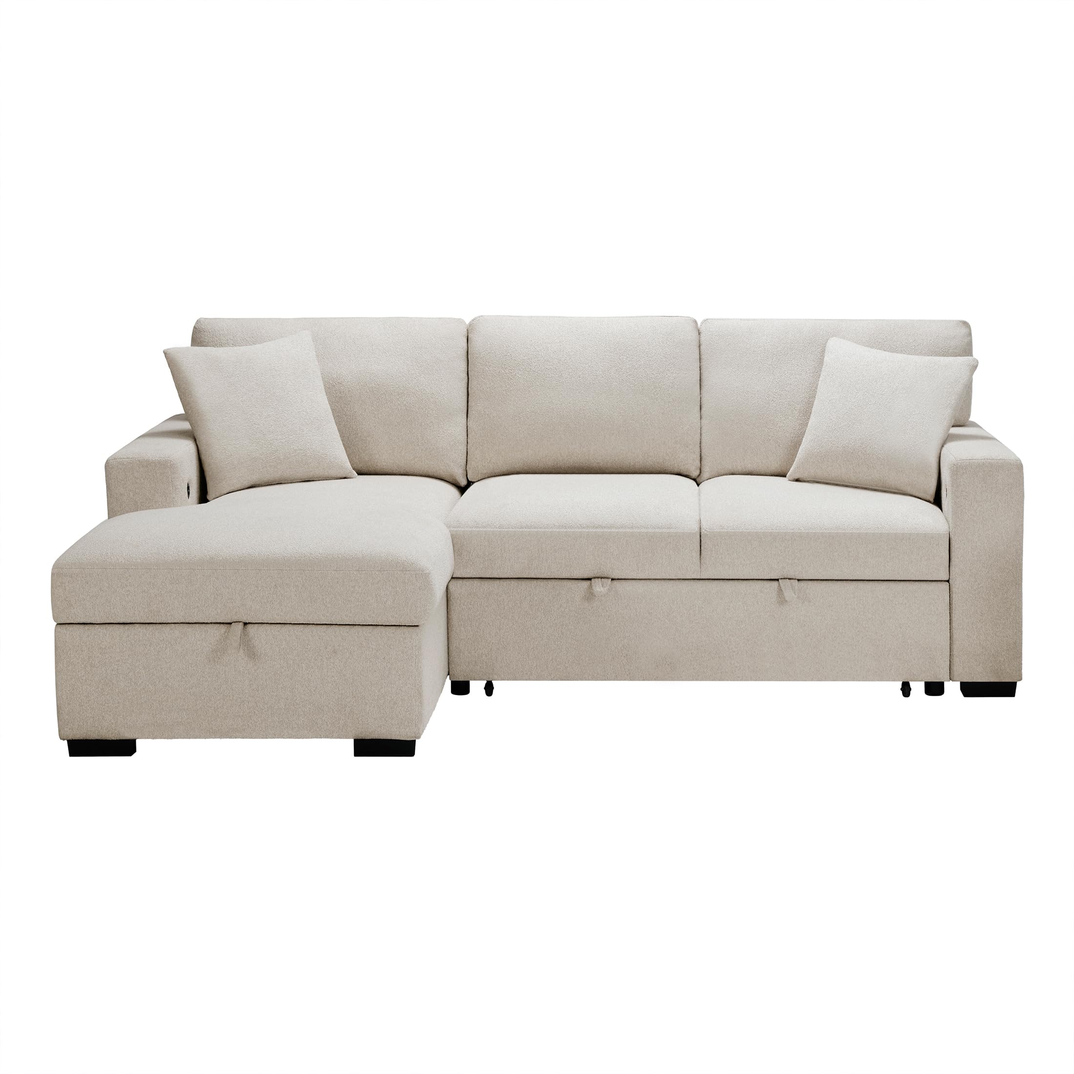 Lexicon 92.5" W L Shape Sectional Couch with Left Storage Chaise and Pull Out Sofa Bed, Sectional Sleeper Sofa with Memory Foam Seat Cushion, Charging Port, Storage Shelf for Living Room, Beige - Image 5