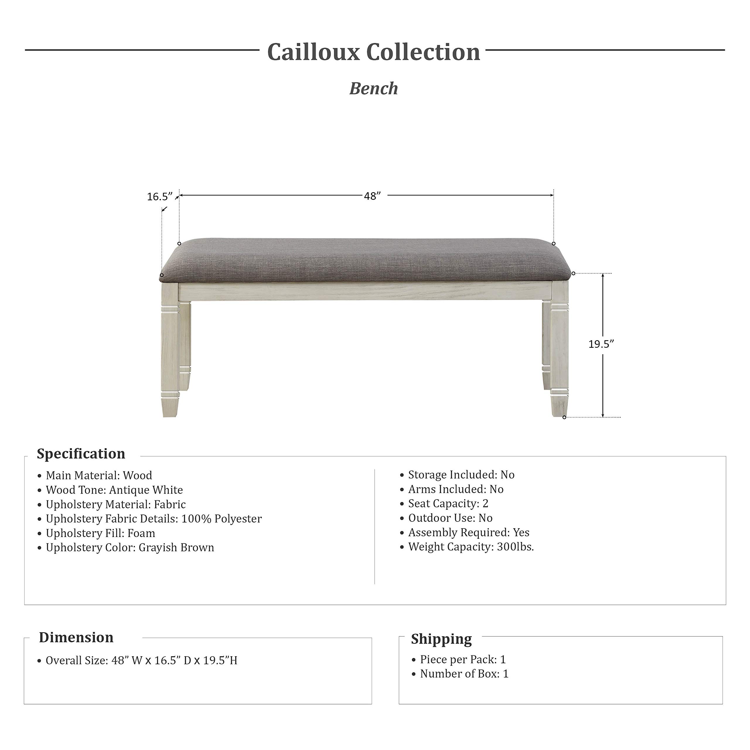 Lexicon Dining Bench with Padded Seat and Wooden Frame, 48" W Entryway Bench, Gray Textured Fabric Upholstered Dining Seat for Kitchen/Living Room, Easy Assembly, Antique White - Image 3