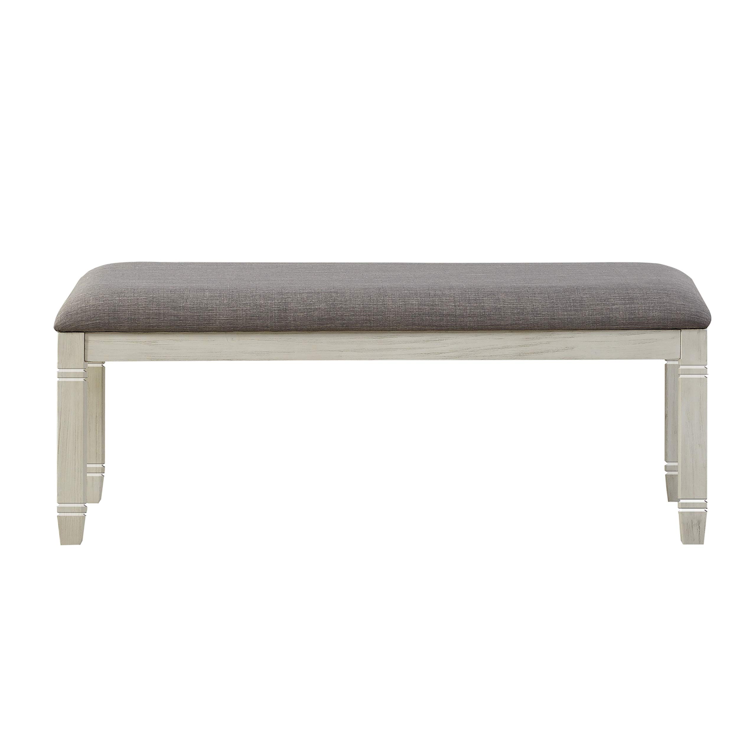 Lexicon Dining Bench with Padded Seat and Wooden Frame, 48" W Entryway Bench, Gray Textured Fabric Upholstered Dining Seat for Kitchen/Living Room, Easy Assembly, Antique White - Image 4