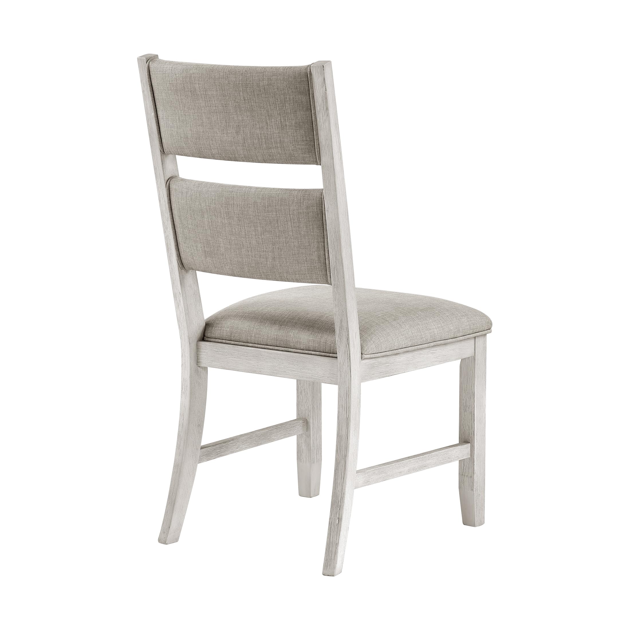 Lexicon Dining Chair Set of 2, Wooden Kitchen Chairs with Light Gray Textured Fabric Upholstered Seats and Back Rest, Accent Seating for Dining Room/Kitchen, Assembly Required, Brushed Antique White - Image 7