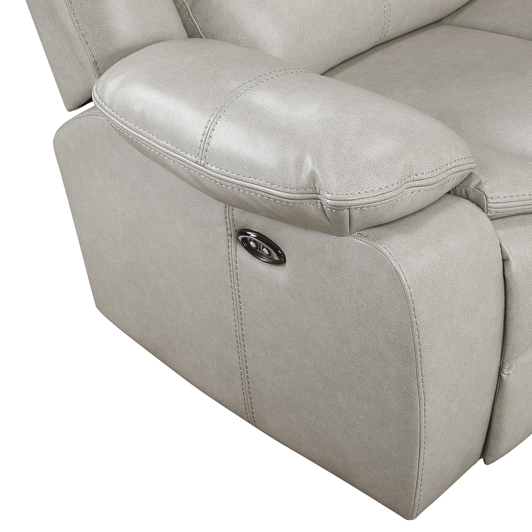 Lexicon L-Shaped Power Reclining Sectional Couch, Faux Leather Reclining Sectional Sofa, 3 Recliners, Wall Hugger, Right Storage Console, Cup Holders, Receptacles, Charging Ports, Silver Gray - Image 11