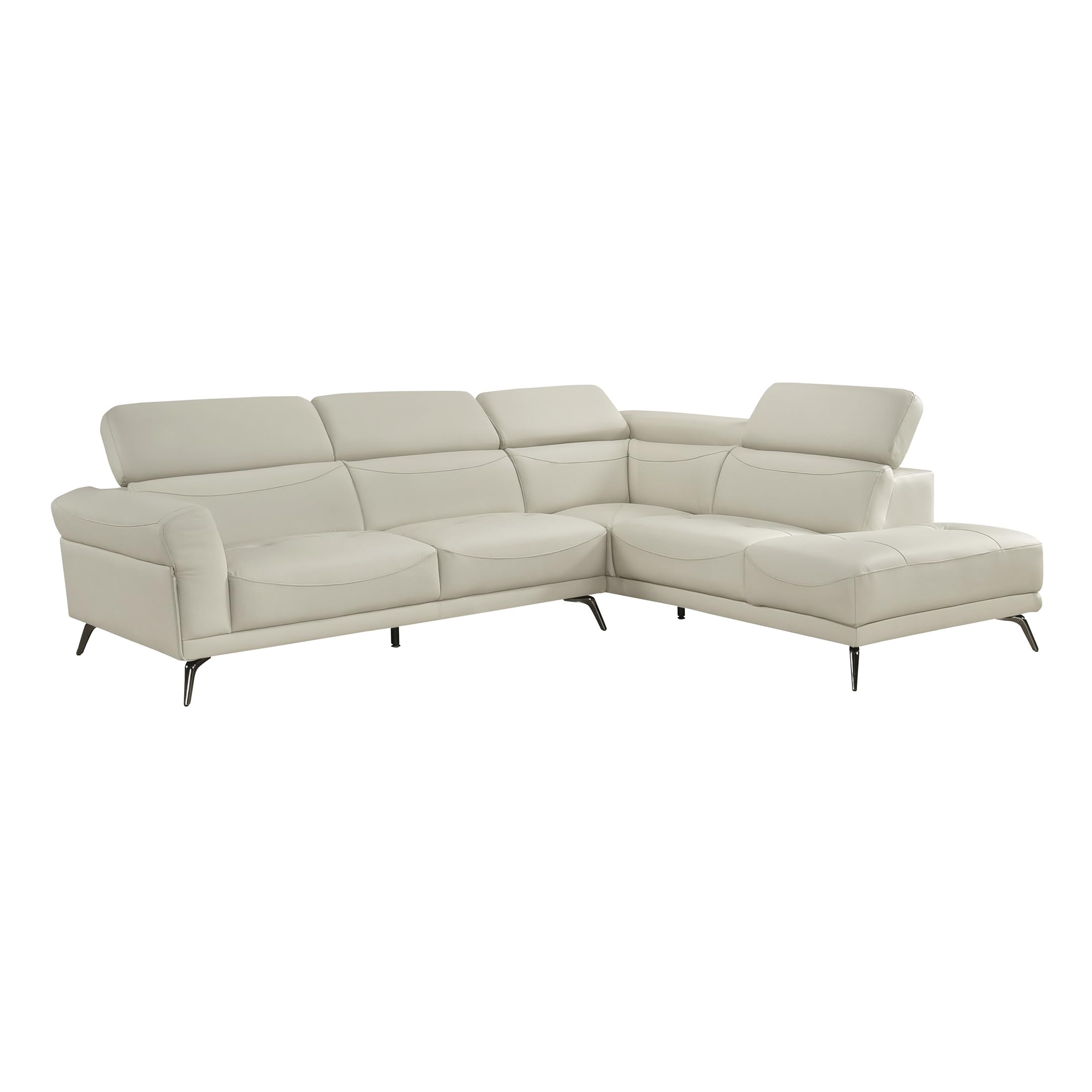 Lexicon L-Shaped Sectional Couch with Right Chaise, Top Grain Leather Match Sectional Sofa, Adjustable Headrests, Black Chrome Metal Legs, High-Density Cushions, Stitching, for Living Room, Beige - Image 10