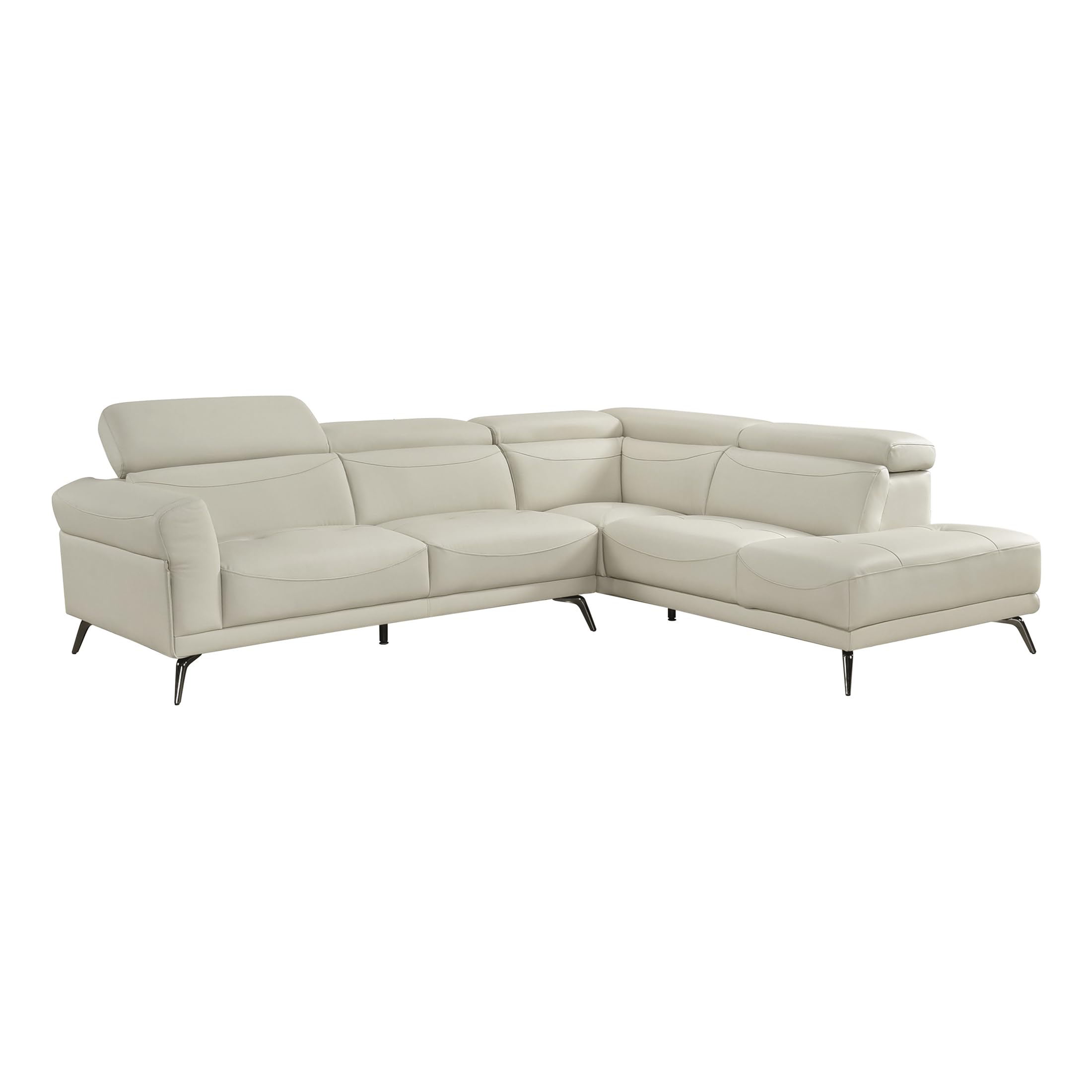 Lexicon L-Shaped Sectional Couch with Right Chaise, Top Grain Leather Match Sectional Sofa, Adjustable Headrests, Black Chrome Metal Legs, High-Density Cushions, Stitching, for Living Room, Beige - Image 11