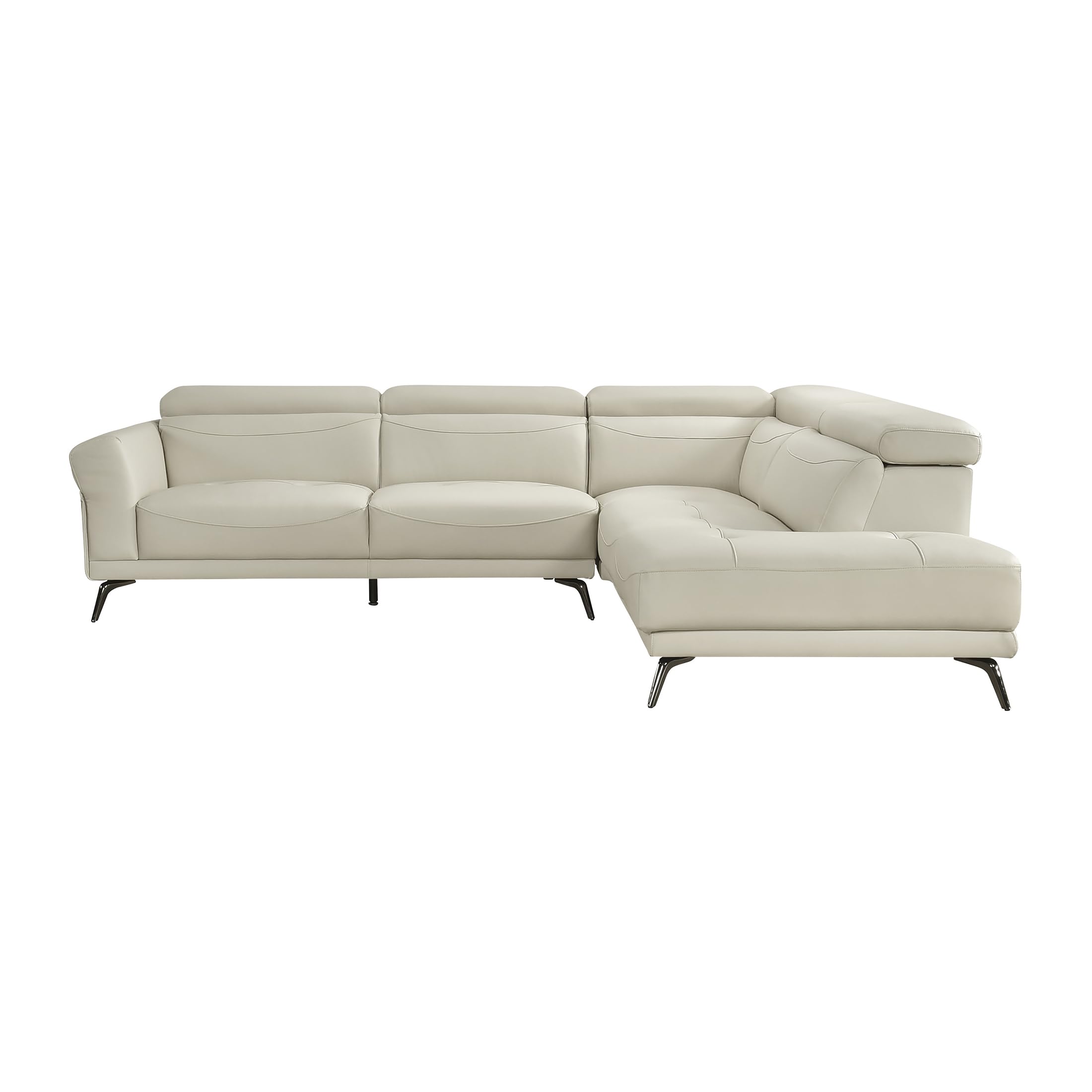 Lexicon L-Shaped Sectional Couch with Right Chaise, Top Grain Leather Match Sectional Sofa, Adjustable Headrests, Black Chrome Metal Legs, High-Density Cushions, Stitching, for Living Room, Beige - Image 14