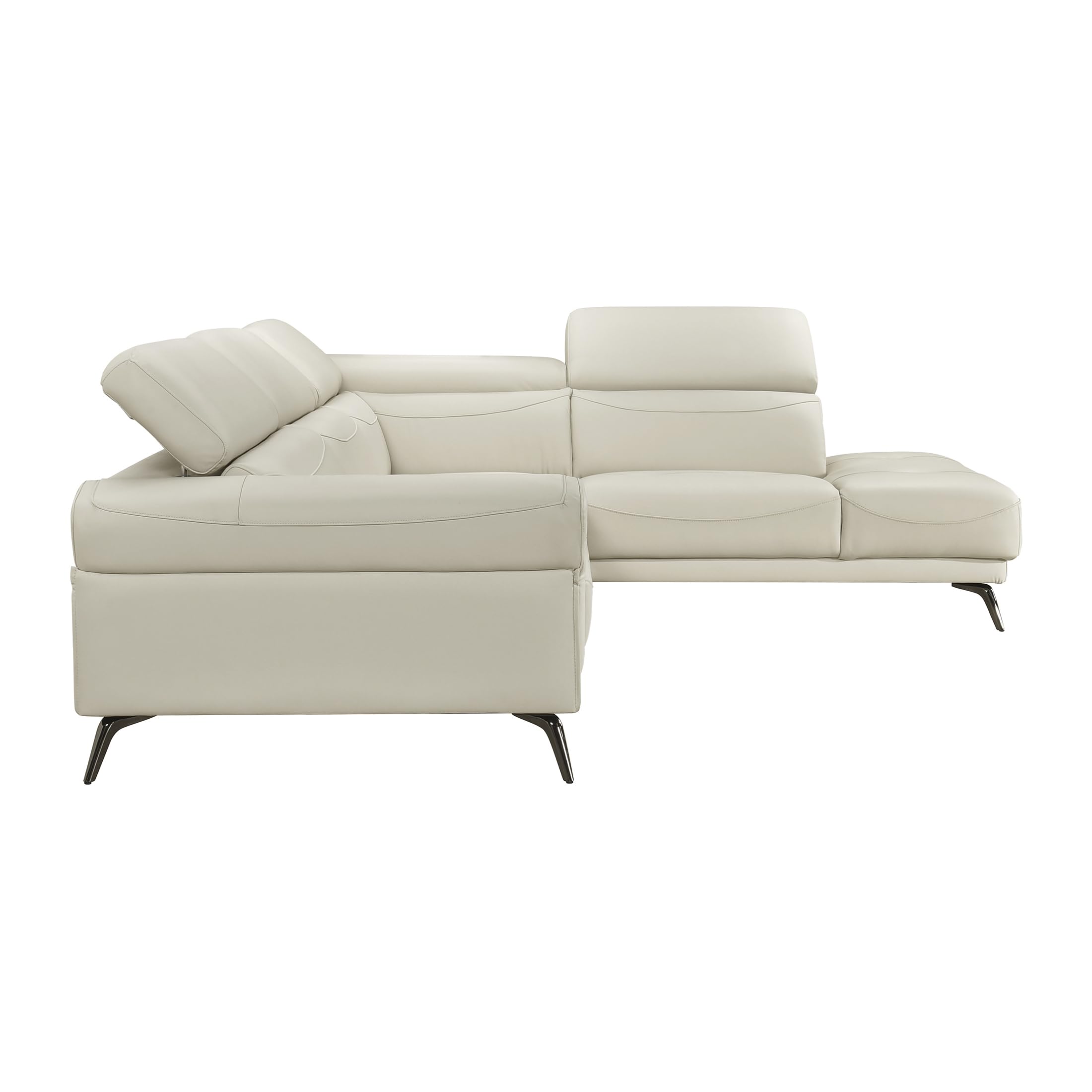 Lexicon L-Shaped Sectional Couch with Right Chaise, Top Grain Leather Match Sectional Sofa, Adjustable Headrests, Black Chrome Metal Legs, High-Density Cushions, Stitching, for Living Room, Beige - Image 15