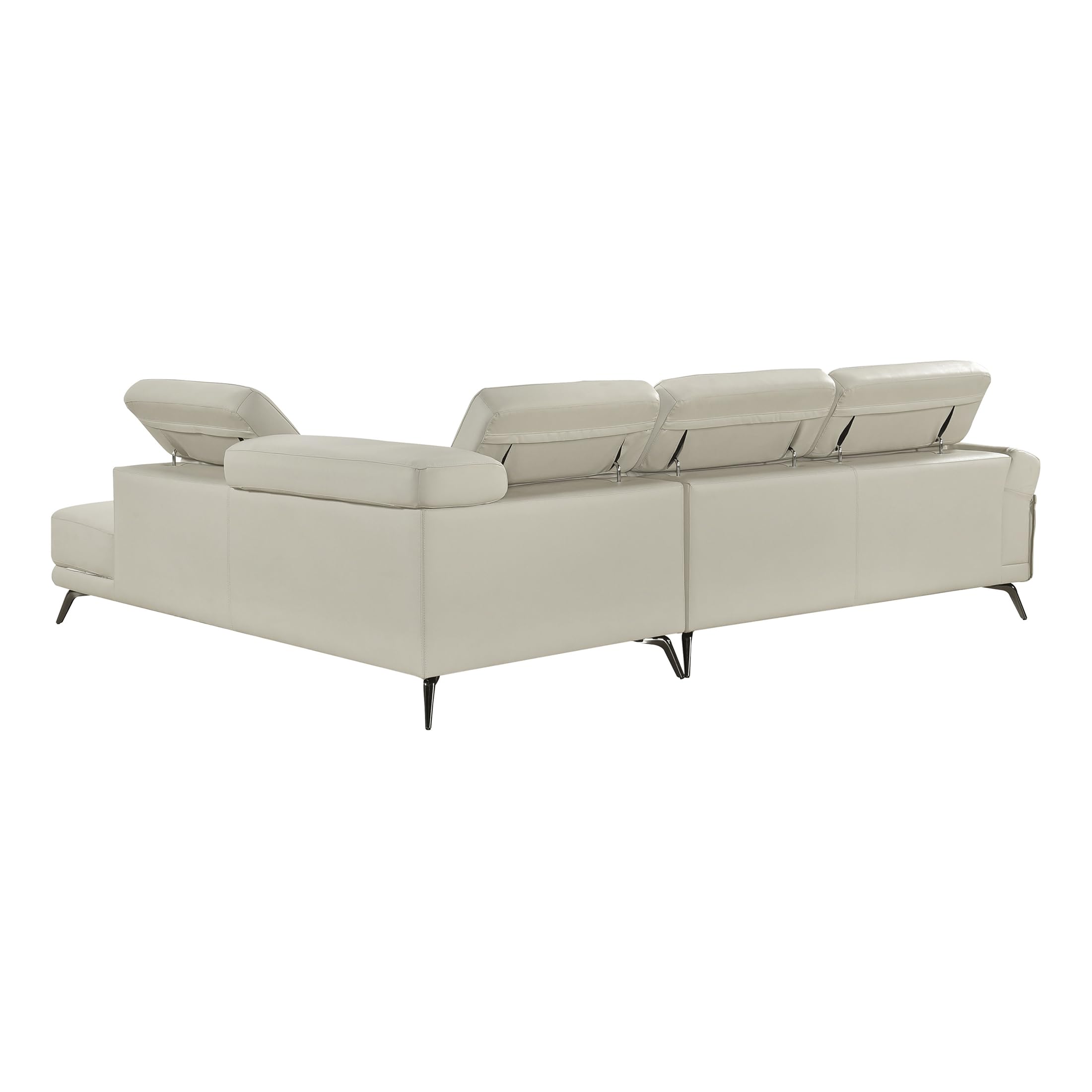 Lexicon L-Shaped Sectional Couch with Right Chaise, Top Grain Leather Match Sectional Sofa, Adjustable Headrests, Black Chrome Metal Legs, High-Density Cushions, Stitching, for Living Room, Beige - Image 17