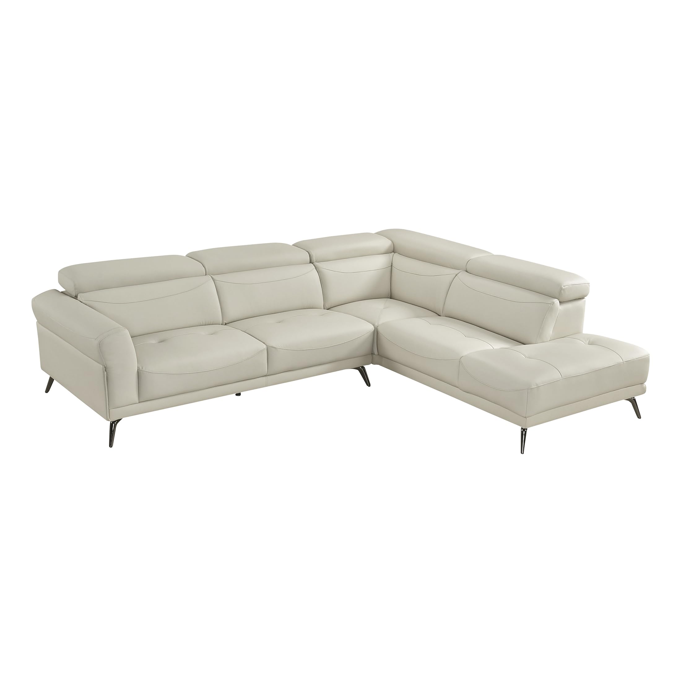 Lexicon L-Shaped Sectional Couch with Right Chaise, Top Grain Leather Match Sectional Sofa, Adjustable Headrests, Black Chrome Metal Legs, High-Density Cushions, Stitching, for Living Room, Beige - Image 18