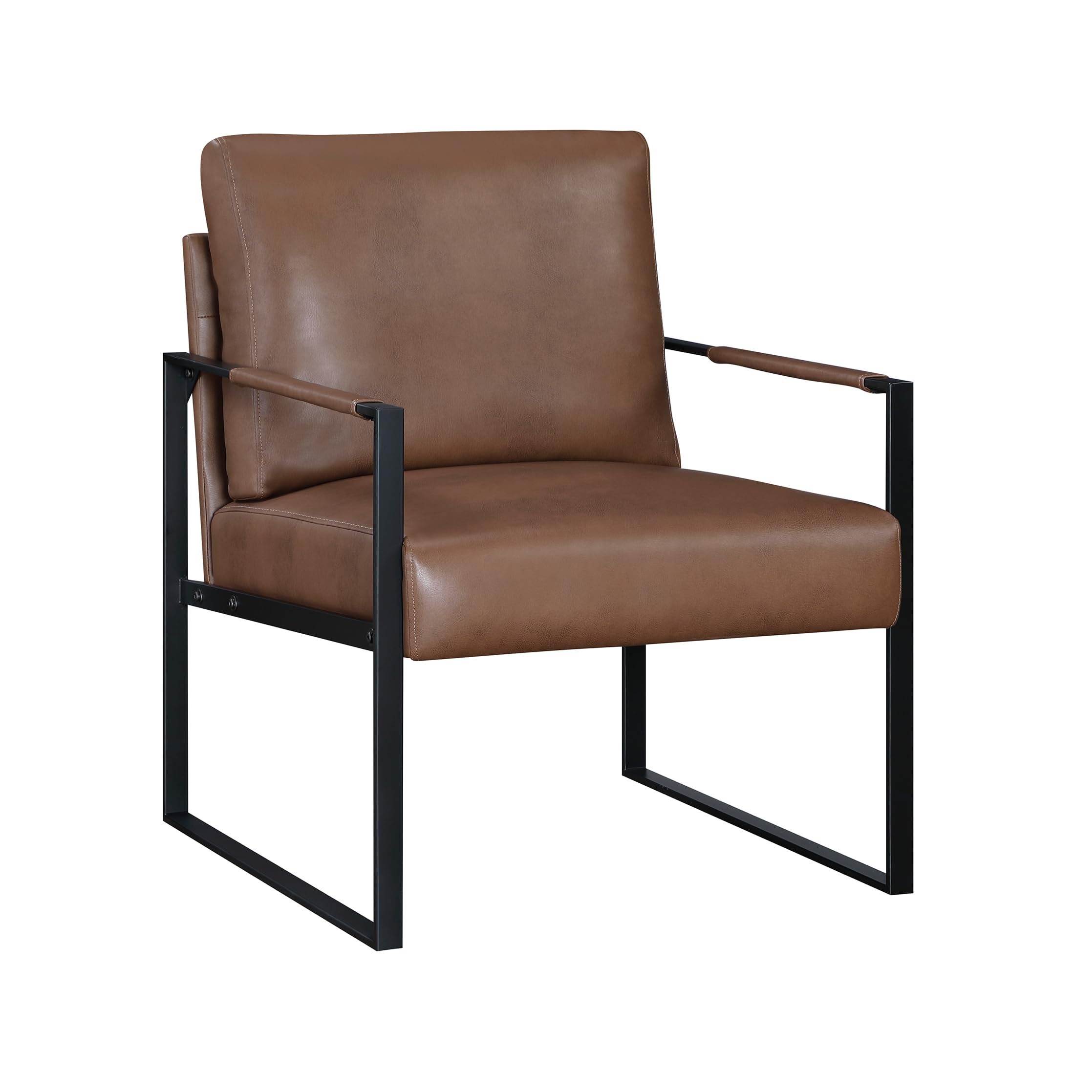 Lexicon Modern Accent Chair, Faux Leather Upholstered Living Room Chair with Wrapped Armrests, Arm Chair with Black Metal Frame, Comfy Single Chair for Living Room/Bedroom/Reading Room/Office, Brown - Image 6