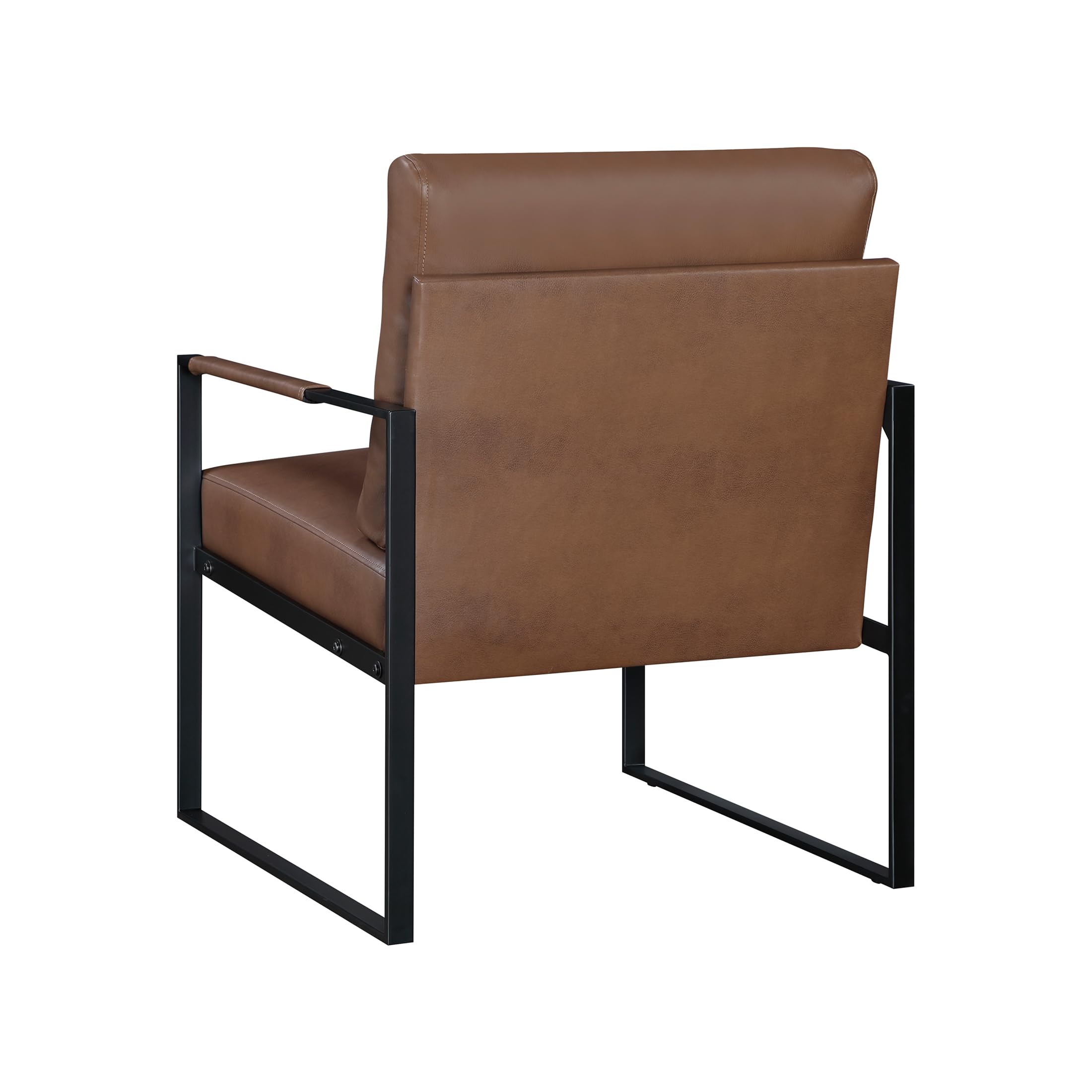 Lexicon Modern Accent Chair, Faux Leather Upholstered Living Room Chair with Wrapped Armrests, Arm Chair with Black Metal Frame, Comfy Single Chair for Living Room/Bedroom/Reading Room/Office, Brown - Image 7