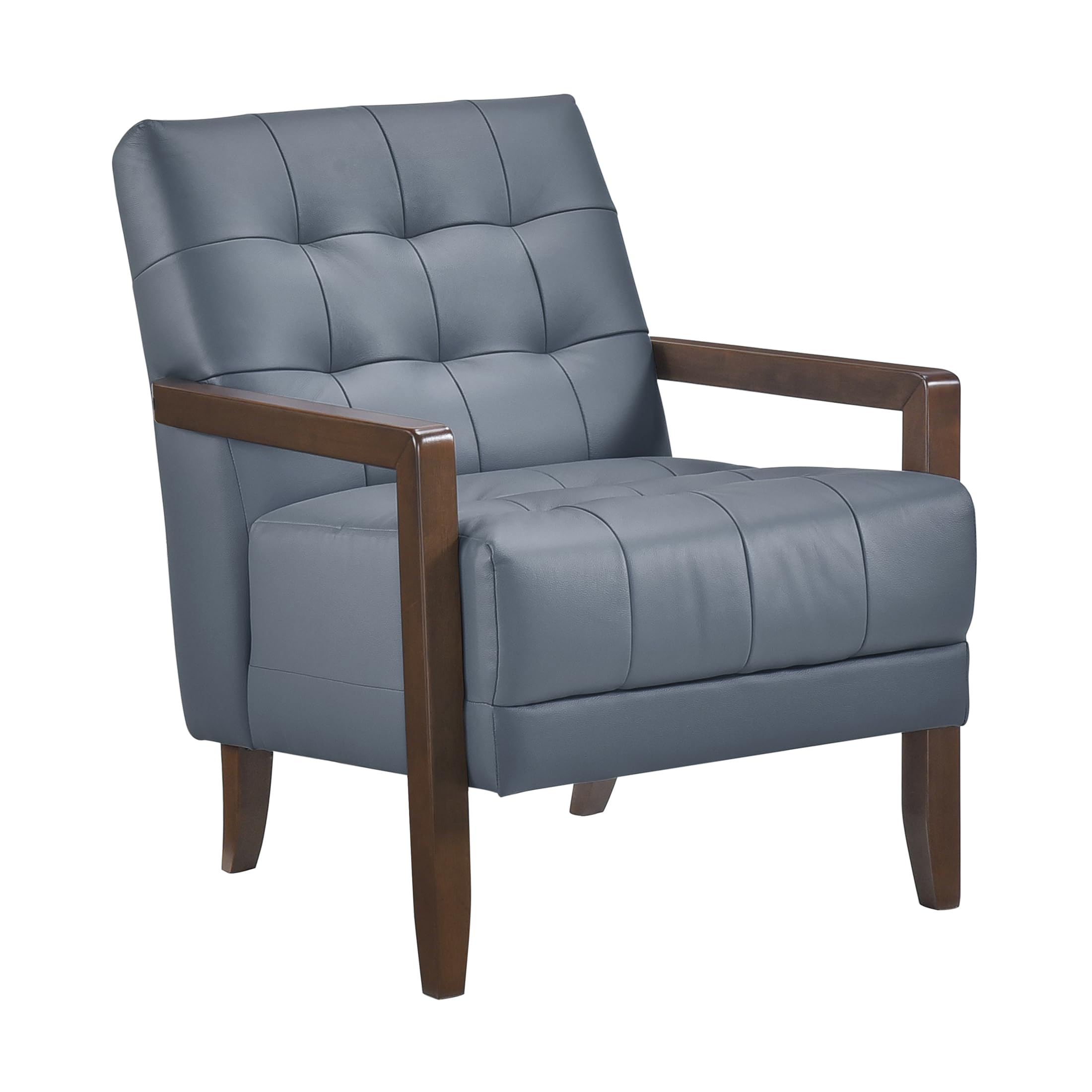 Lexicon Modern Accent Chair, Luxury Genuine Leather Match Living Room Chair with Tufted Cushions, Solid Wood Frame and Arm Rest, Comfy Upholstered Single Seat for Bedroom/Reading/Office, Blue - Image 7