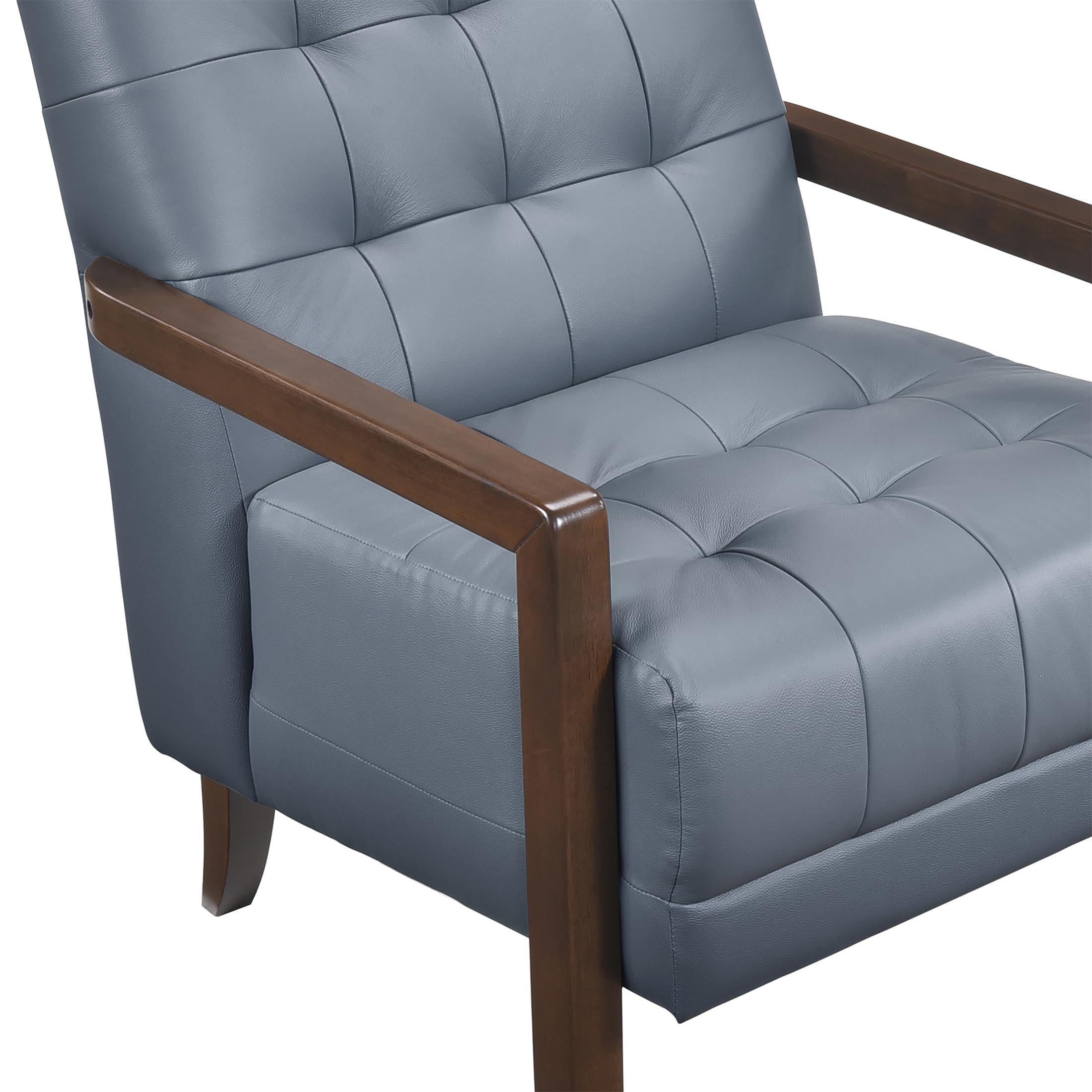 Lexicon Modern Accent Chair, Luxury Genuine Leather Match Living Room Chair with Tufted Cushions, Solid Wood Frame and Arm Rest, Comfy Upholstered Single Seat for Bedroom/Reading/Office, Blue - Image 9