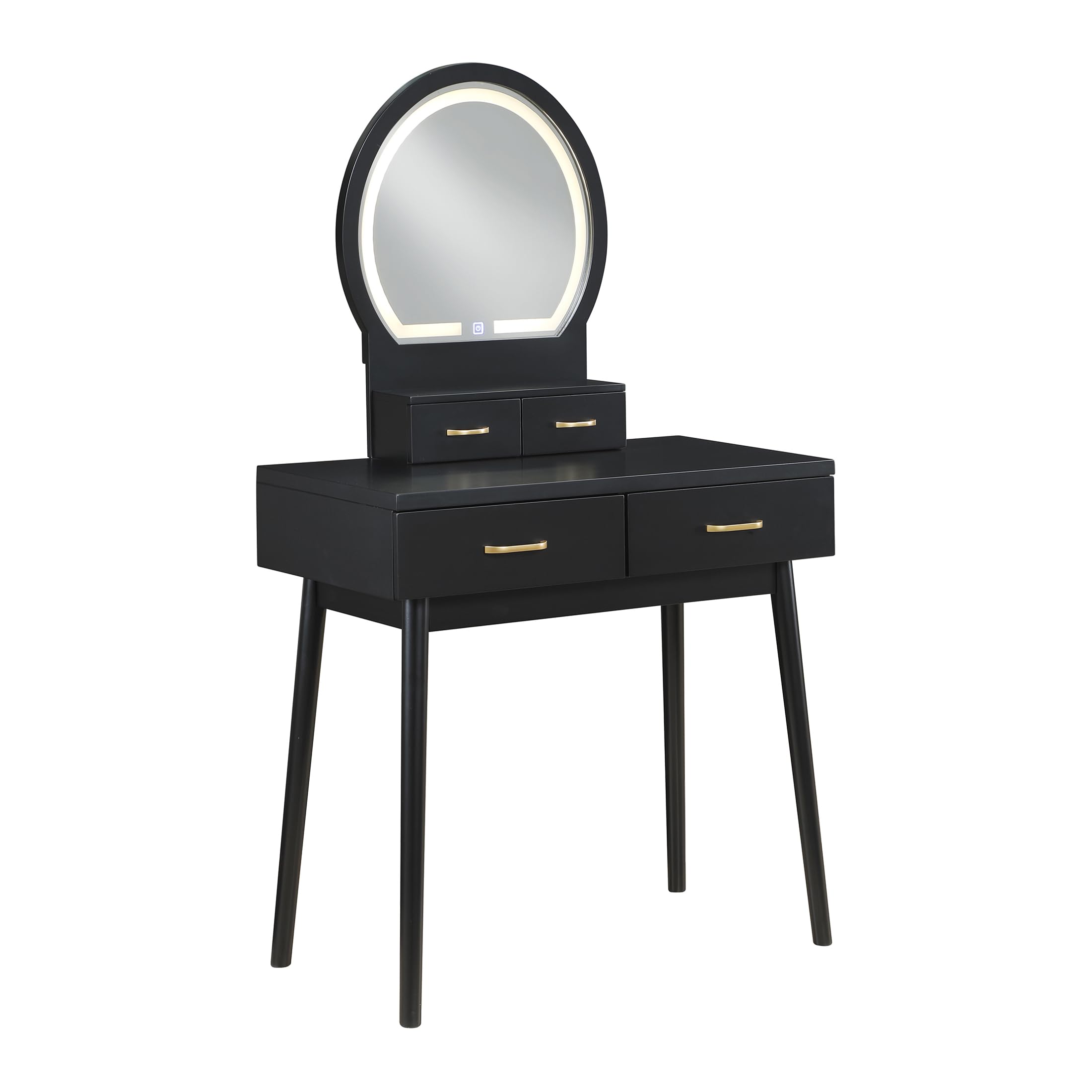 Lexicon Modern Dressing Table with Mirror, LED Lights, 3 Lighting Modes, Small Makeup Dressing Table Set with 4 Drawers and Cushioned Stool, Adjustable Lighting for Bedroom, Black - Image 11