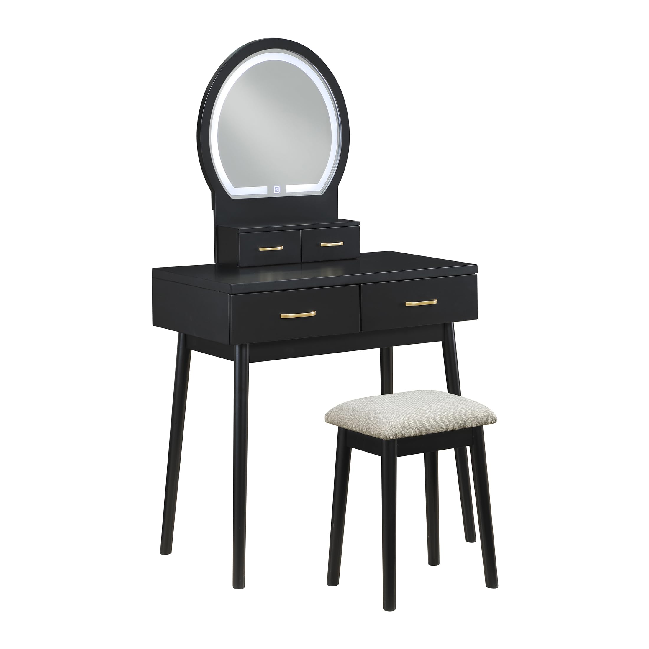 Lexicon Modern Dressing Table with Mirror, LED Lights, 3 Lighting Modes, Small Makeup Dressing Table Set with 4 Drawers and Cushioned Stool, Adjustable Lighting for Bedroom, Black - Image 8