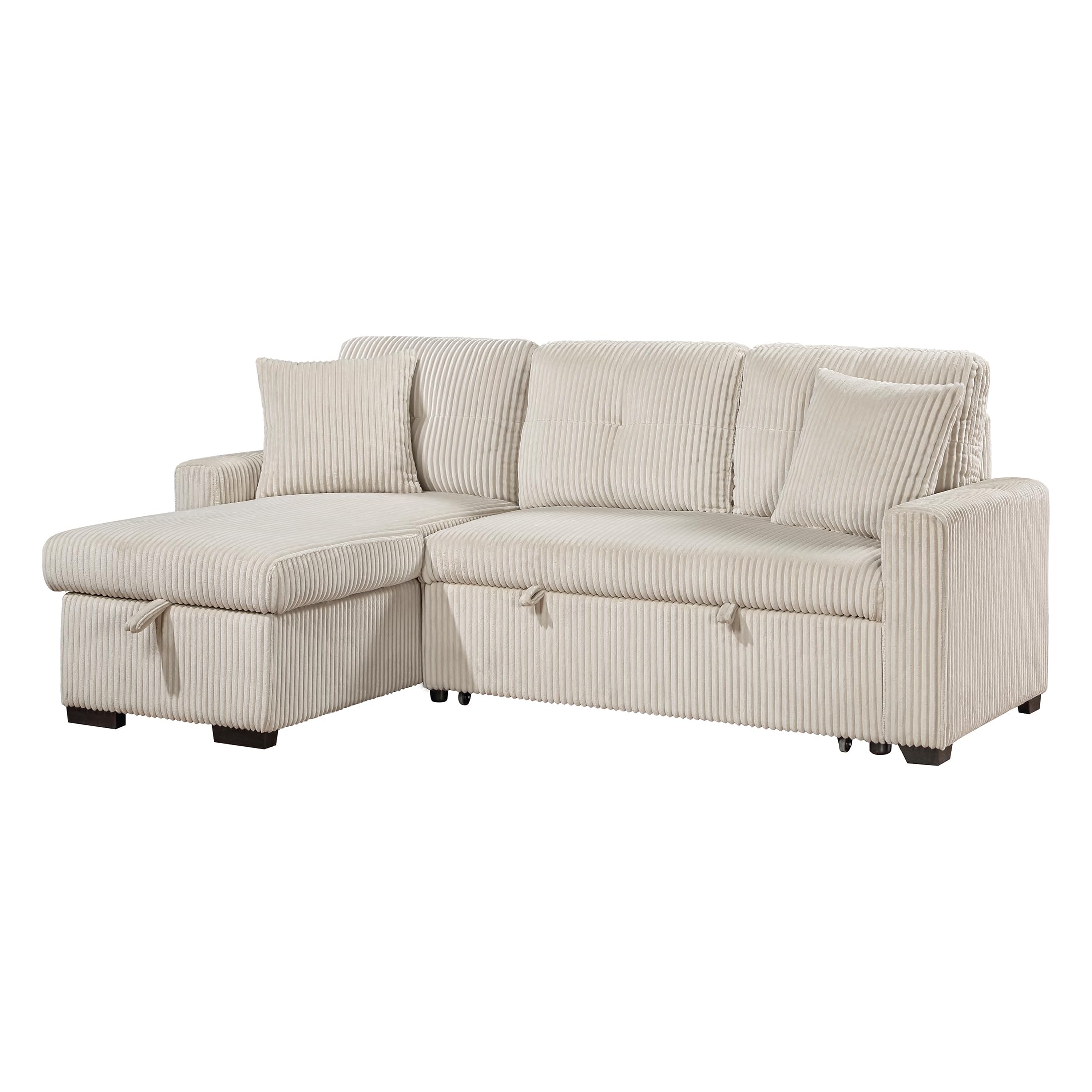 Lexicon Reversible Sectional Couches for Living Room, Corduroy Couch, Convertible L Shaped Sleeper Sectional Sofa with Storage Chaise, Pull Out Sofa Bed, 83.5 inch Sleeper Sofa, Beige - Image 7