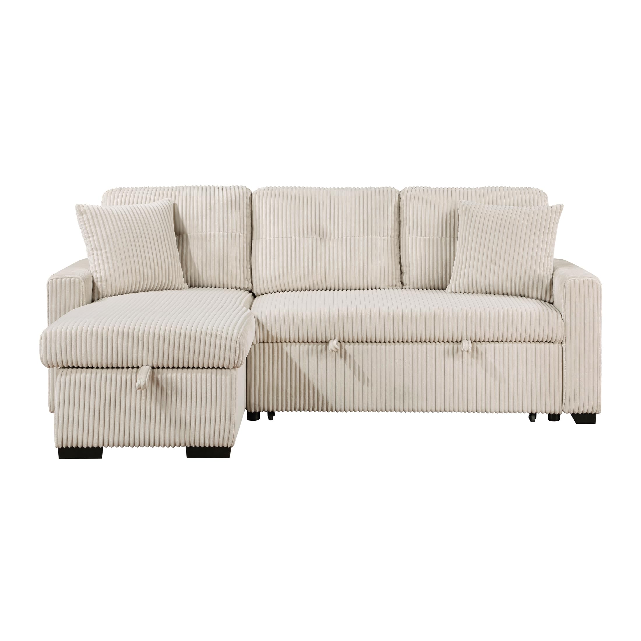 Lexicon Reversible Sectional Couches for Living Room, Corduroy Couch, Convertible L Shaped Sleeper Sectional Sofa with Storage Chaise, Pull Out Sofa Bed, 83.5 inch Sleeper Sofa, Beige - Image 8