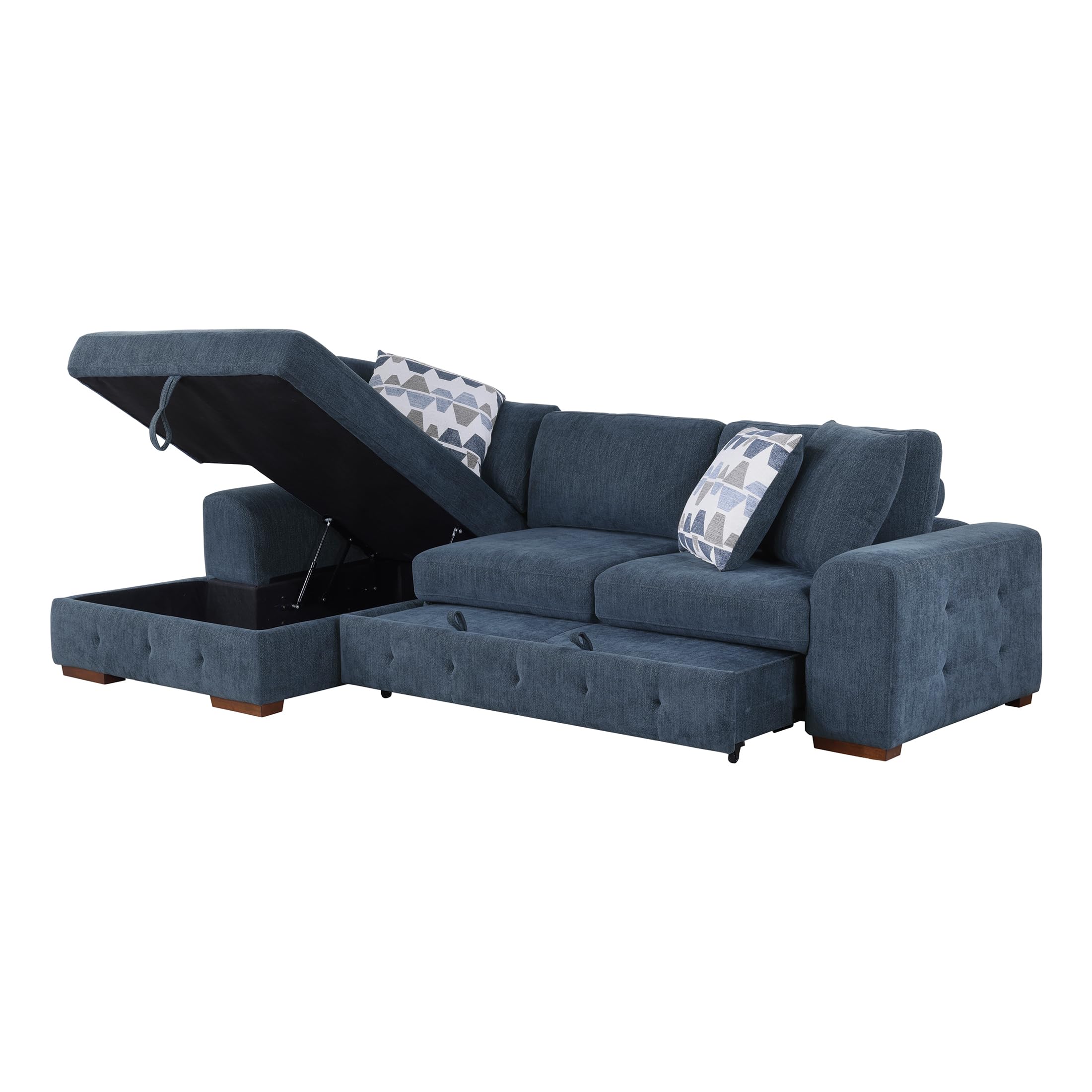 Lexicon Sectional Couches for Living Room, Chenille Fabric Sleeper Sofa, L Shape Sectional Couch with Left Storage Chaise and Pull Out Sofa Bed, 3 Seater with Ottoman, Blue - Image 7