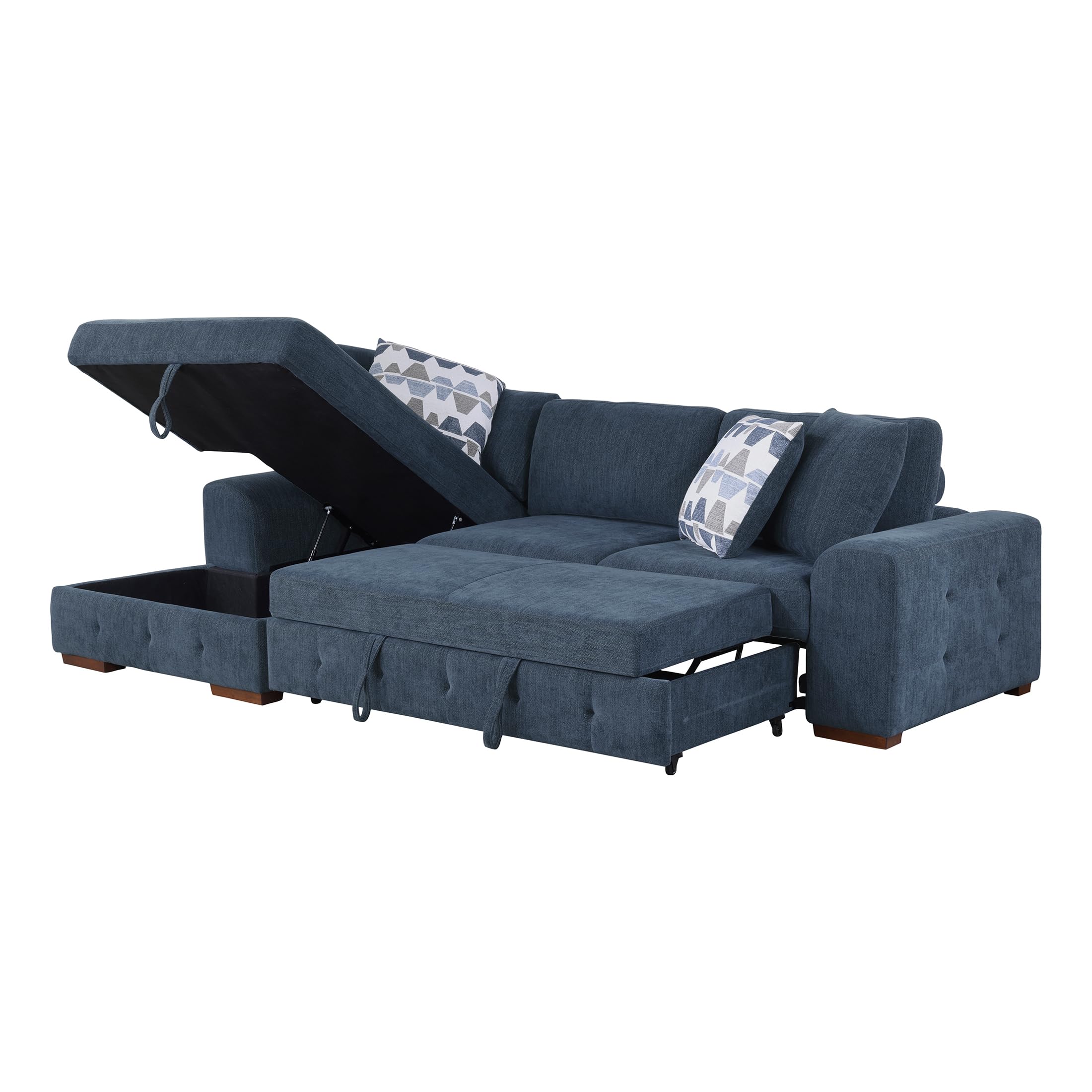 Lexicon Sectional Couches for Living Room, Chenille Fabric Sleeper Sofa, L Shape Sectional Couch with Left Storage Chaise and Pull Out Sofa Bed, 3 Seater with Ottoman, Blue - Image 8