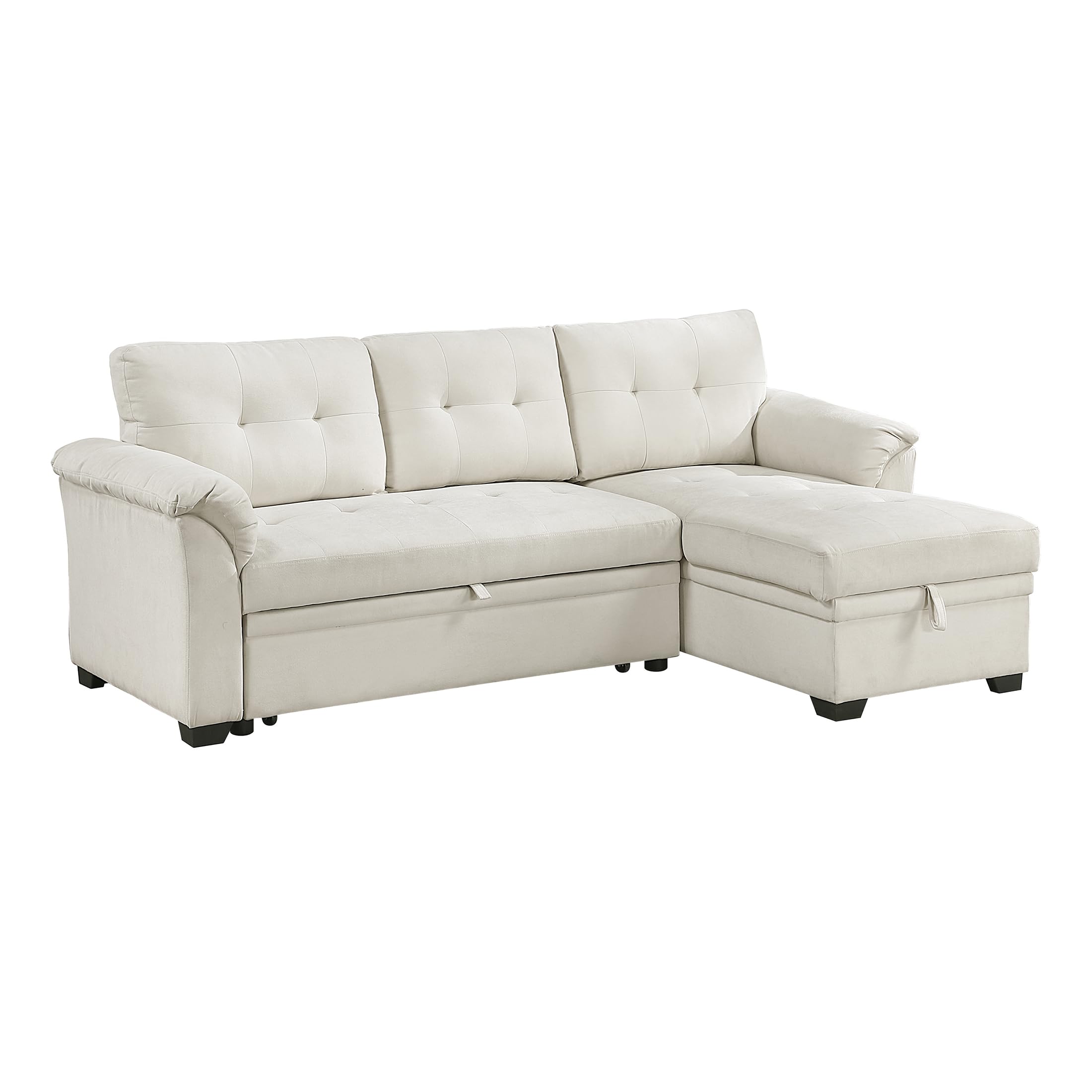 Lexicon Sectional Sleeper Sofa with Reversible Storage Chaise, Pull-Out Bed, Drop-Down Cup Holders, 3-Seater Tufted L-Shaped Sofa Bed, Comfy Fabric Pull Out Couch for Living Room/Apartment, Beige - Image 10