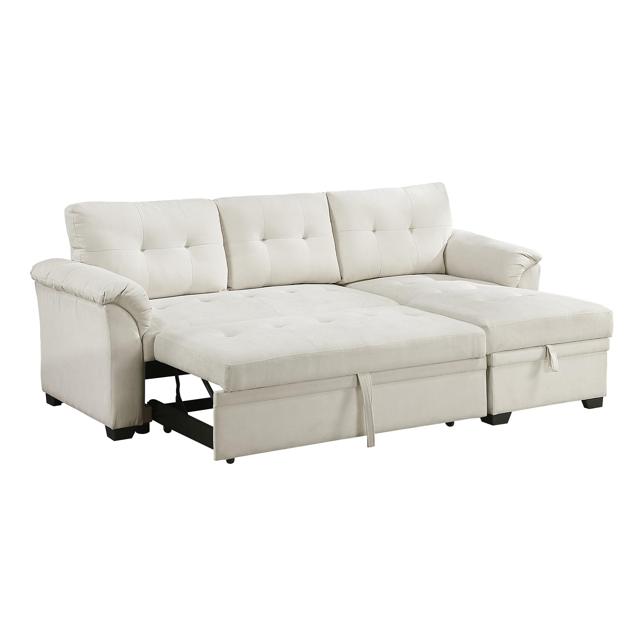 Lexicon Sectional Sleeper Sofa with Reversible Storage Chaise, Pull-Out Bed, Drop-Down Cup Holders, 3-Seater Tufted L-Shaped Sofa Bed, Comfy Fabric Pull Out Couch for Living Room/Apartment, Beige - Image 13