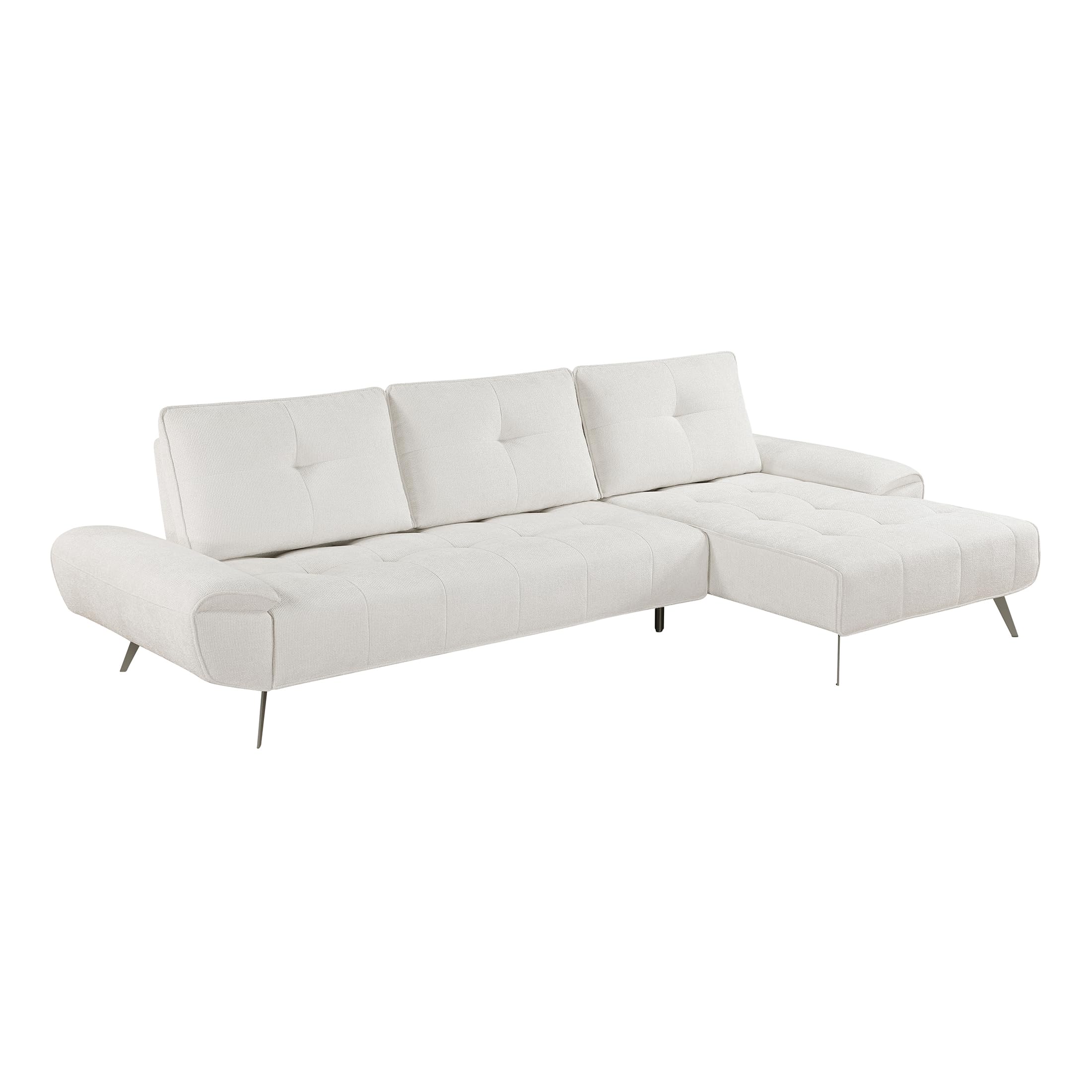 Lexicon Sectional Sofa Bed, Chenille L Shaped Sofa with Right Chaise with Adjustable Backrests for Dual Seat Depth, Tufted Cushion, Metal Legs, Sectional Couch for Living Room/Apartment, Beige - Image 8