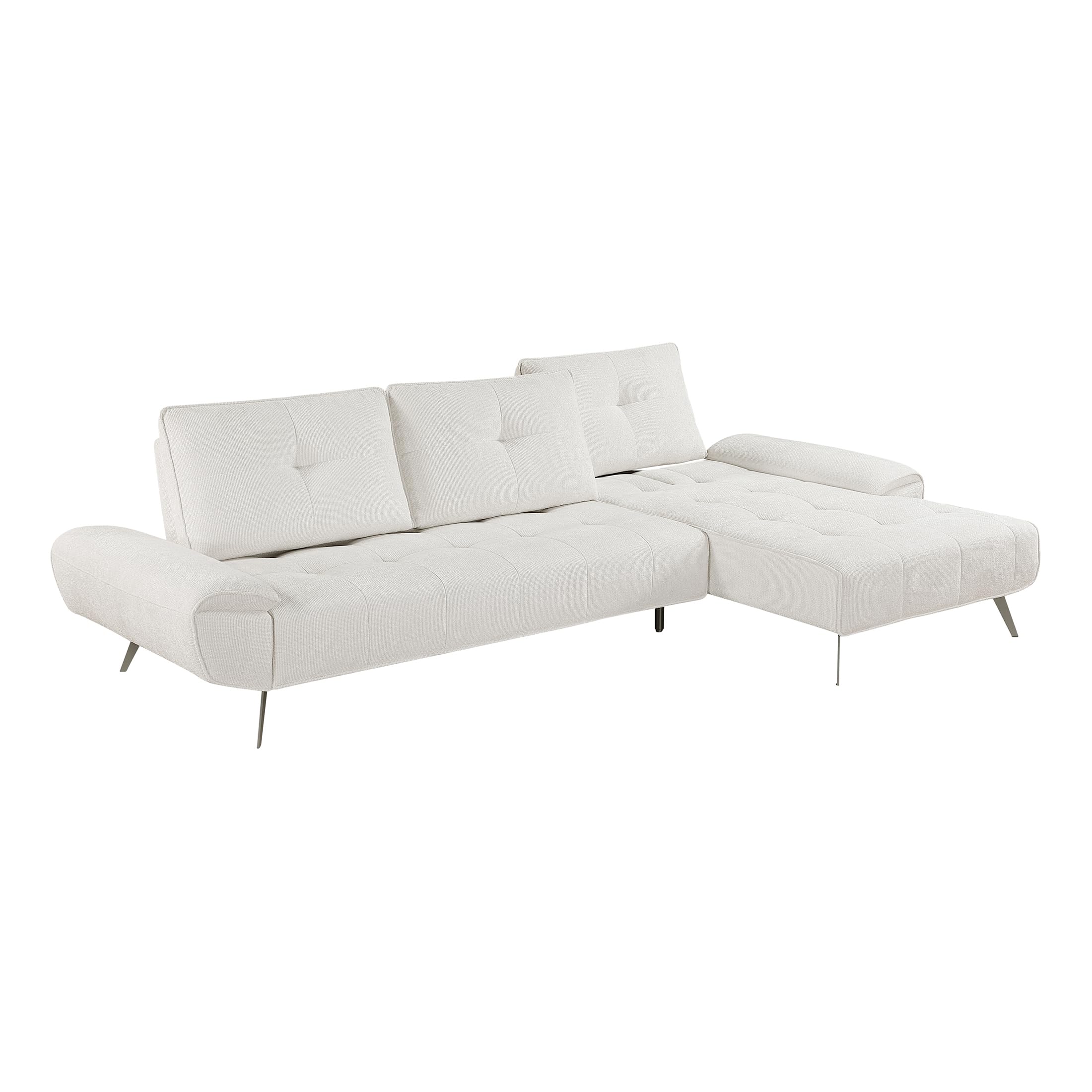 Lexicon Sectional Sofa Bed, Chenille L Shaped Sofa with Right Chaise with Adjustable Backrests for Dual Seat Depth, Tufted Cushion, Metal Legs, Sectional Couch for Living Room/Apartment, Beige - Image 9