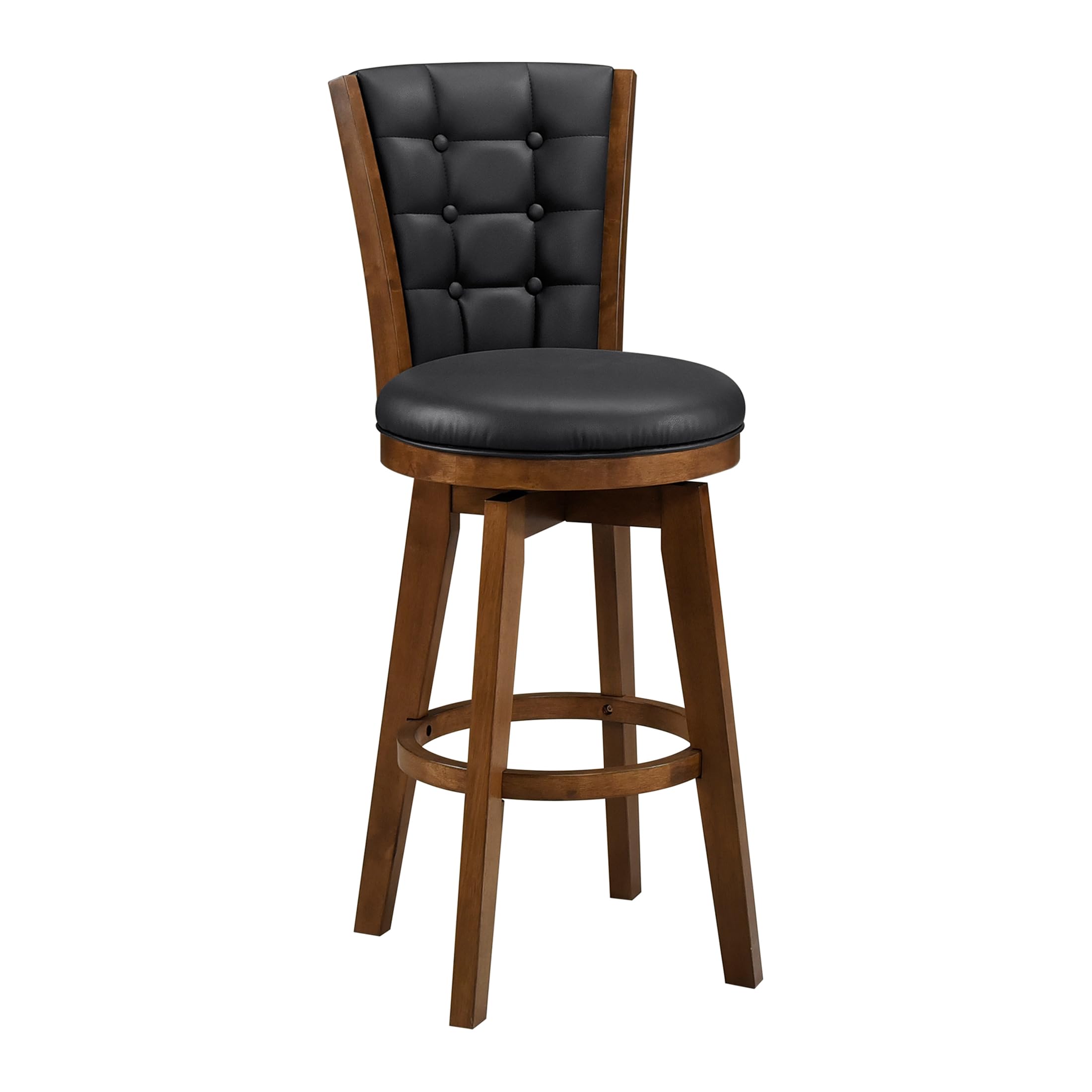 Lexicon Swivel Bar Stools Set of 2, Bar Height Stools for Kitchen Island, Kitchen Stools with Backs, Chestnut Finish and Black Faux Leather Cushion Seat - Image 4