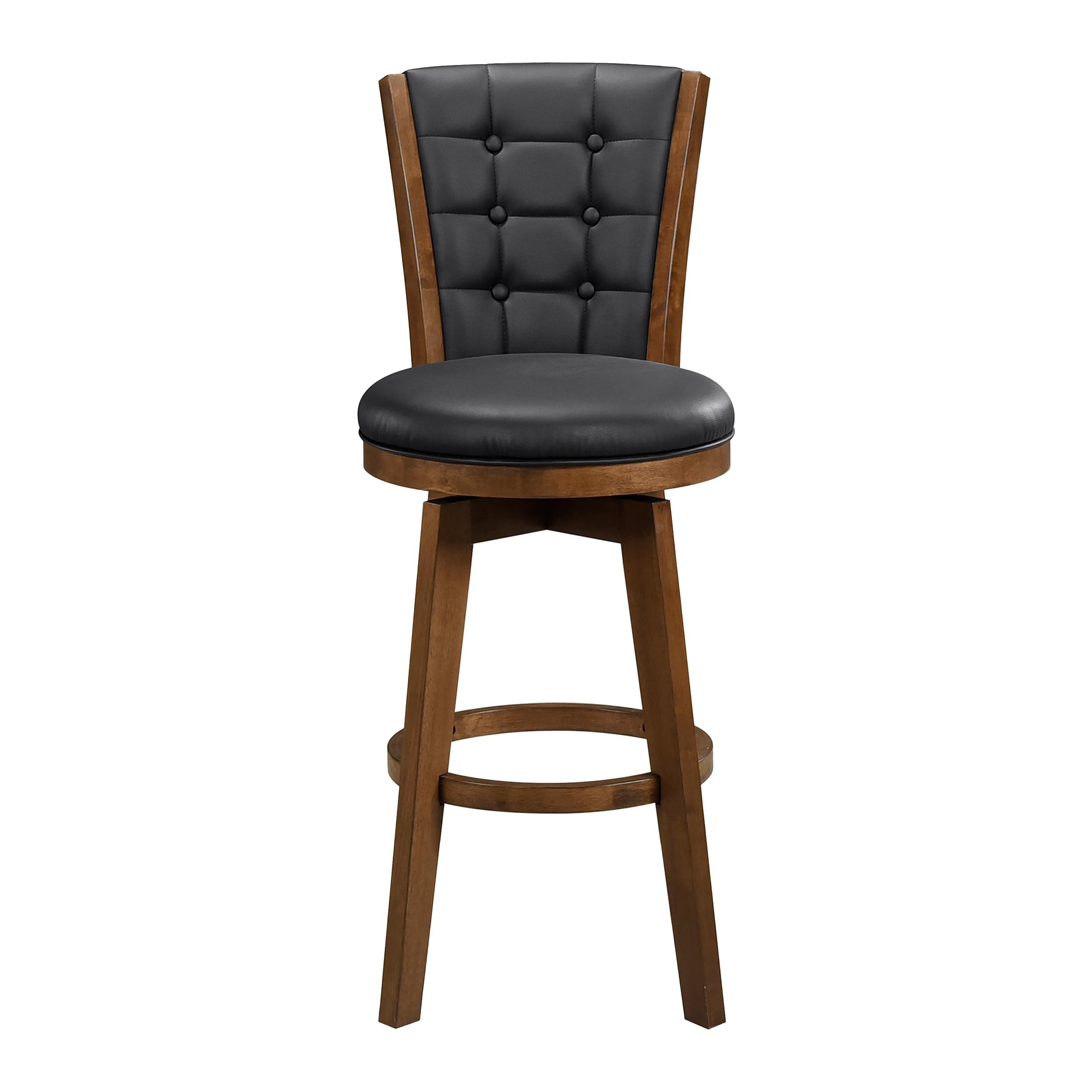 Lexicon Swivel Bar Stools Set of 2, Bar Height Stools for Kitchen Island, Kitchen Stools with Backs, Chestnut Finish and Black Faux Leather Cushion Seat - Image 5