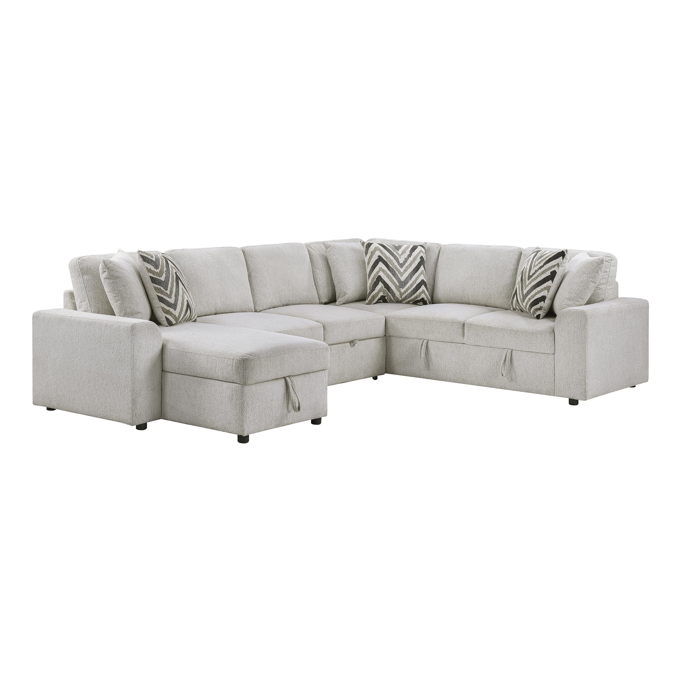 Lexicon U-Shape Sectional Sofa with Pull-Out Bed, Chenille Sectional Sleeper Sofa with Left Storage Chaise, Hidden Storage, 6 Pillows for Living Room, 6 Seater, Beige - Image 10