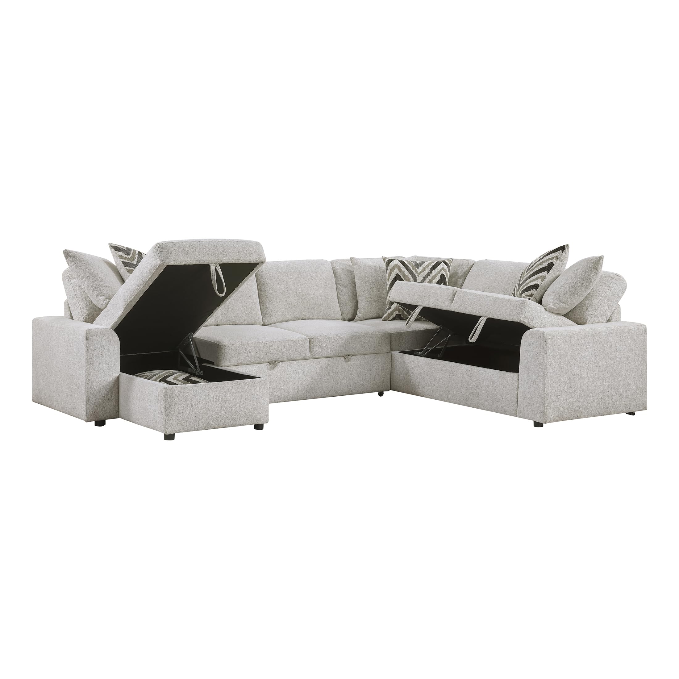 Lexicon U-Shape Sectional Sofa with Pull-Out Bed, Chenille Sectional Sleeper Sofa with Left Storage Chaise, Hidden Storage, 6 Pillows for Living Room, 6 Seater, Beige - Image 12