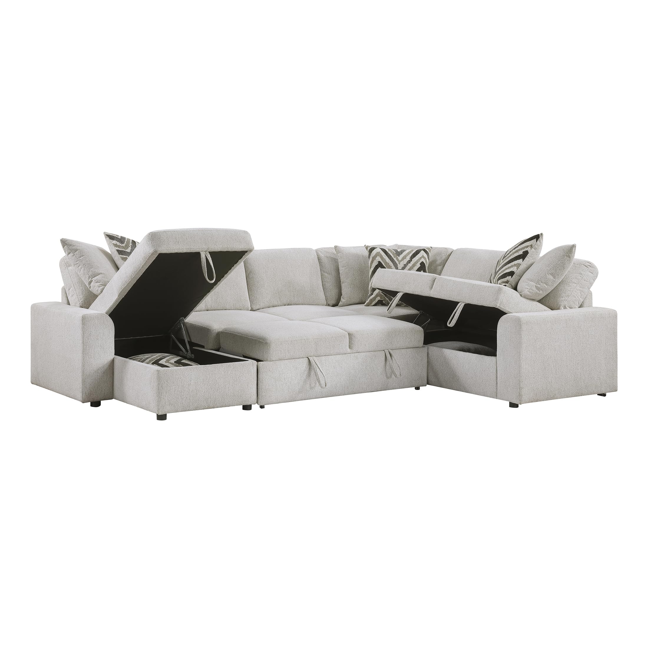 Lexicon U-Shape Sectional Sofa with Pull-Out Bed, Chenille Sectional Sleeper Sofa with Left Storage Chaise, Hidden Storage, 6 Pillows for Living Room, 6 Seater, Beige - Image 14